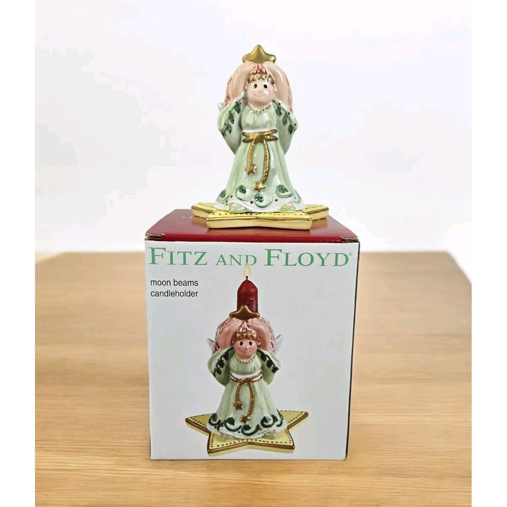 FITZ AND FLOYD Moon Beams Christmas Angel Taper Candleholder New In Box VTG 2003